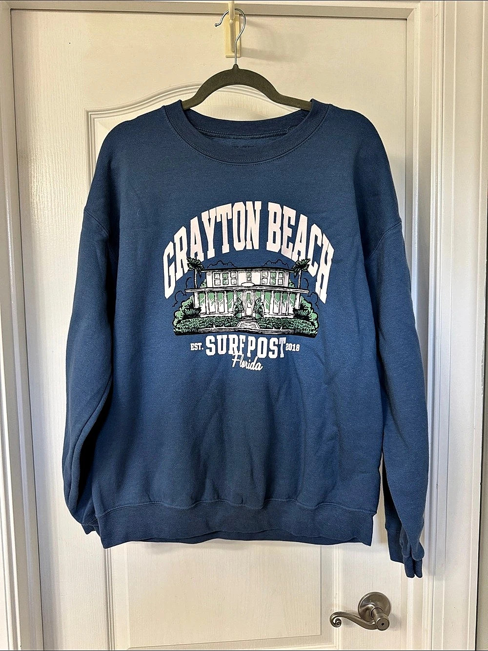 Tribe Kelley Surf Post Crewneck Sweatshirt Blue Graphic Crewneck Size Large